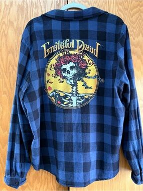 Grateful Dead Black & Blue Plaid Flannel with Skull Logo Size XL